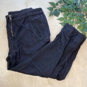 Isabel Marant Etoile Black Linen Cotton Zip Front Pants Women's Relaxed Small